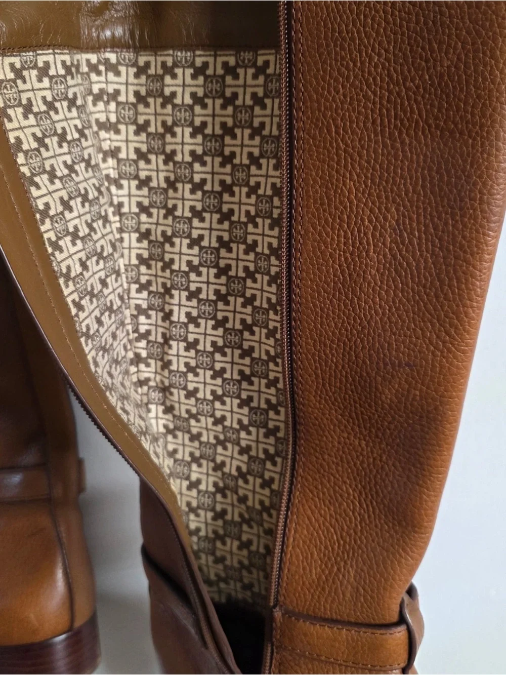 Tory Burch Cognac Leather Over-the-Knee Boots with Gold Logo